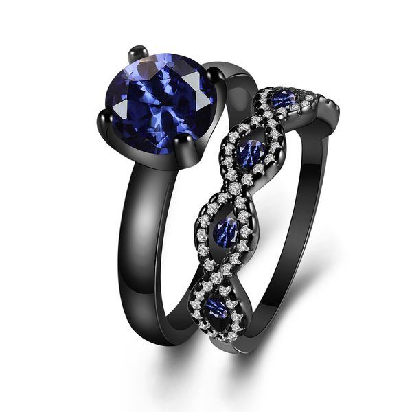 

2pcs bridal set elegant birthstones black color fashion rings, Slivery;golden
