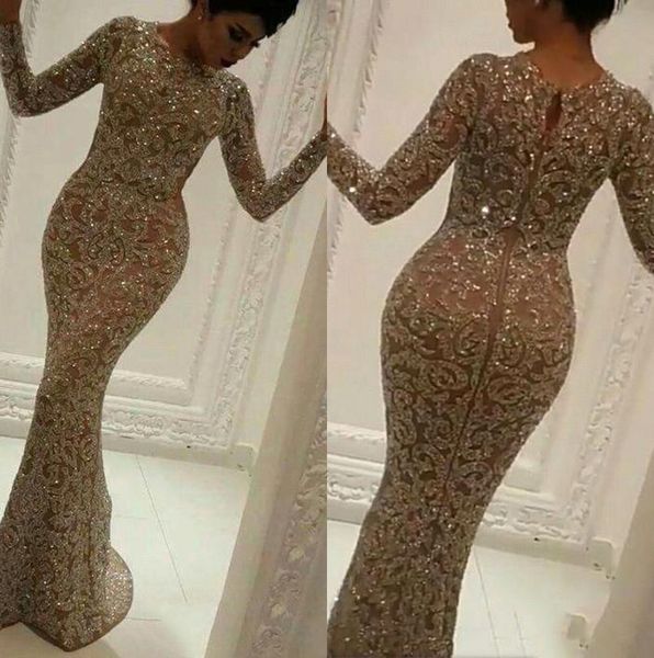 

2020 sparkling dubai arabic long sleeves mermaid celebrity evening dresses elegant crew neck muslim formal party prom dresses bc3150, Black;red