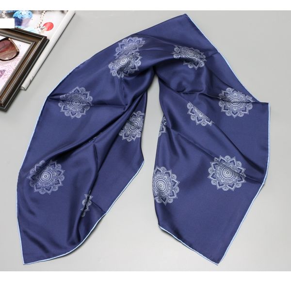 

navy blue prints 100% twill silk scarf shawl hijab head scarves for women foulard square 35" x 35