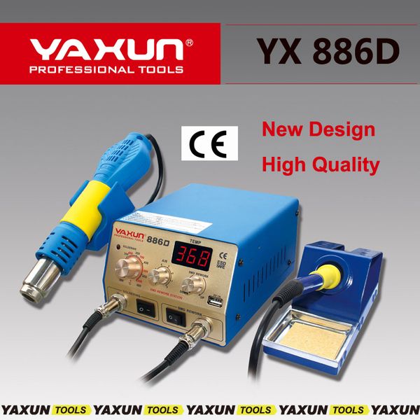

2017 new with 5v,1a usb output yaxun 886d 2 in 1 smd air & soldering station,220v /110v bga rework station automatic off