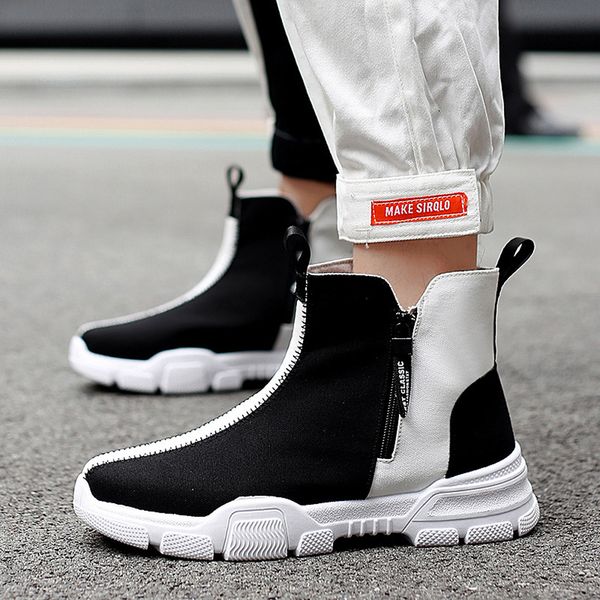 

men suede luxury men ankle boots original male short color matching suede zipper high-boots thick non-slip casual shoes, Black