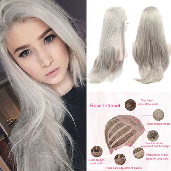 

женщины 70 см длиной прямой красивый маленький серый парик длинная челка термостойкая, Blue