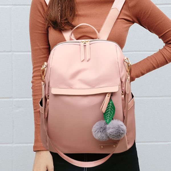 

2020 women new hair ball pendant backpack waterproof patchwork casual simple bag youth girl travel backpack female mochila