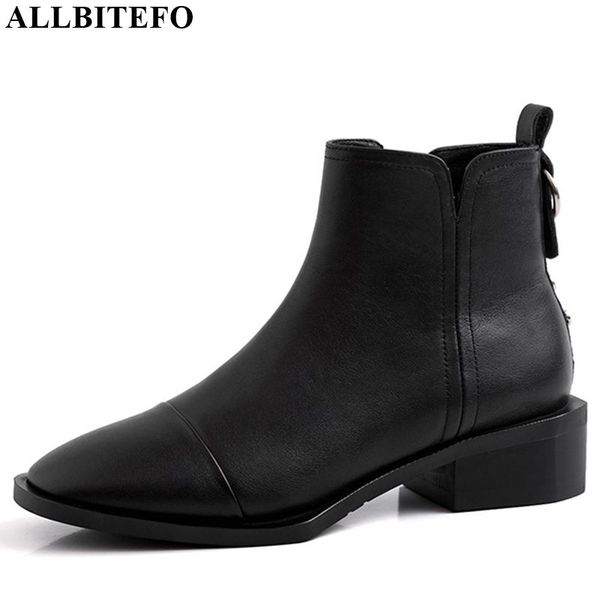 

allbitefo natural genuine leather leisure autumn winter ankle boots simple style women boots round toe fashion, Black