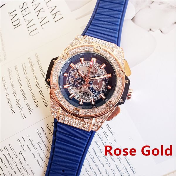 

Top Selling Men's Fashion Large Dial Quartz Watches Men's Fully Functional Rhinestone Diamond Clock Free Shipping