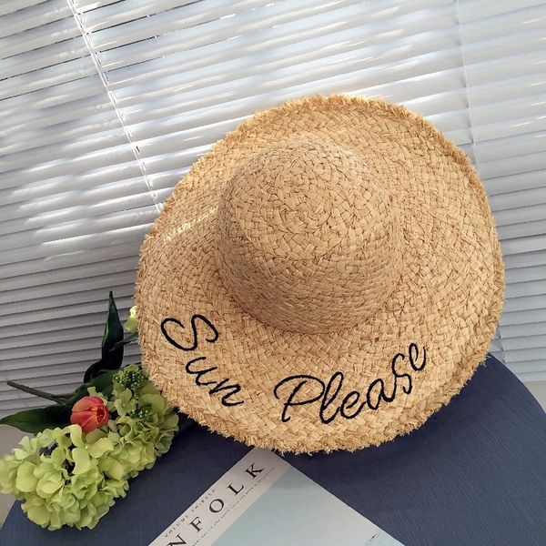 

letter embroidery women summer wide brim raffia sun hat girls outdoor travel beach hat sun visor casual fashion foldable panama, Blue;gray