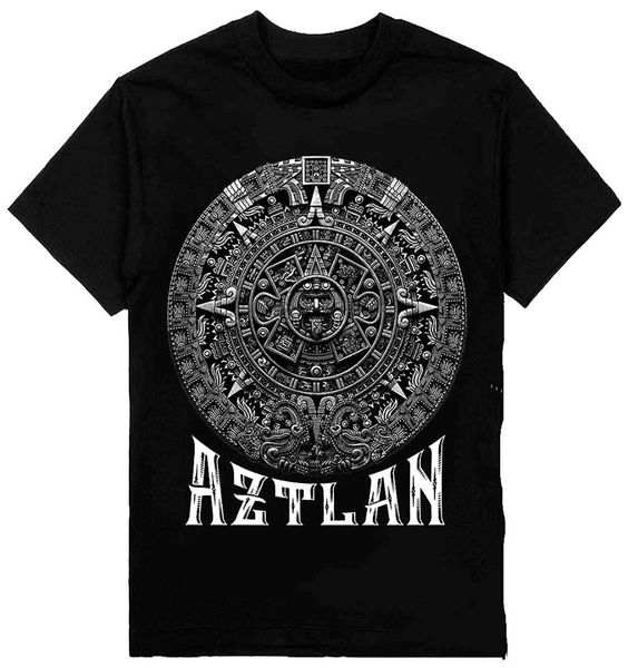 

mens shop private label aztlan aztec calendar mens heavyweight t-shirt printed on shaka wear summer the new fashion, White;black