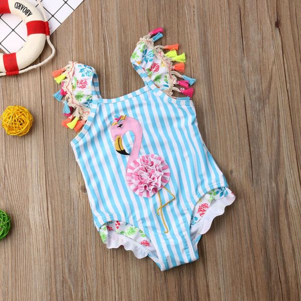 

fashion toddler kids baby girls striped flamingo bikini swimwear swimsuit bathing suit beachwear summer holiday beach clothes, White