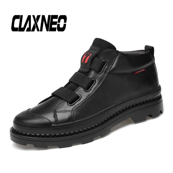 

claxneo man boots genuine leather autumn men's ankle boot male shoes casual walking footwear, Black