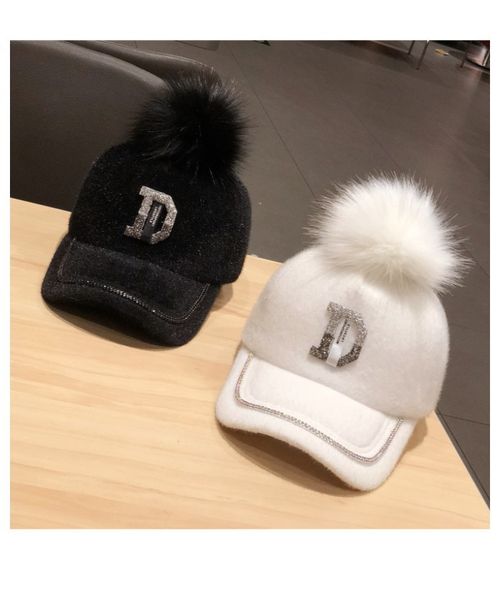 

01909-y862216202-mujiao winter warm d letter baseball hat men women leisure cap, Black;white
