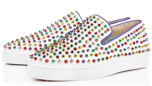 

red bottom sneakers casual shoes mens womens low silver designer full spikes roller boat flats loafers design man woman shoe c01, Black