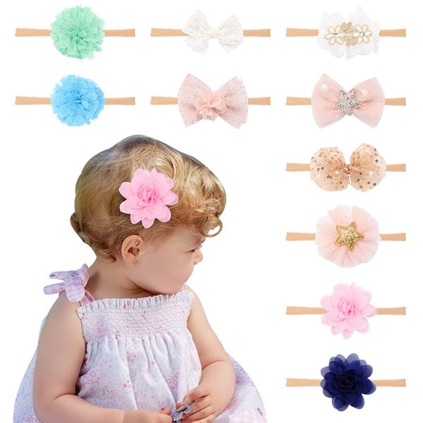 

36pc/lot girls organza bowknot hair bows nylon headband glitter crown hairpins hair clips kids barrettes accessories, Slivery;white