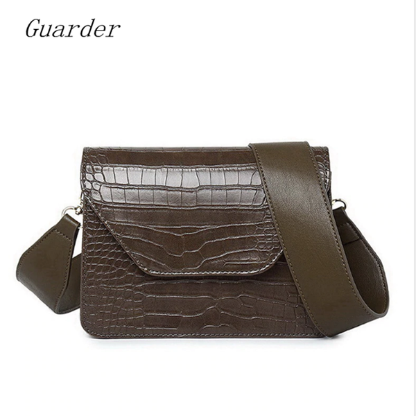 

guaredr crocodile pattern shoulder bags wide belt women bag simple crossbody bag small female bags pu leather gua0046