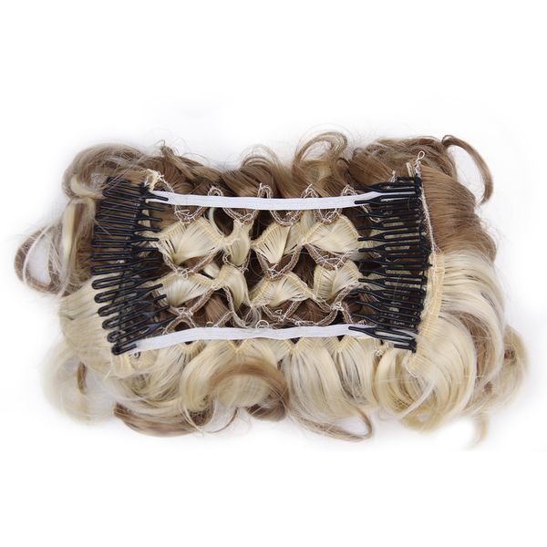 

short messy curly hair bun chignon stretch hair combs ponytail clip in extension