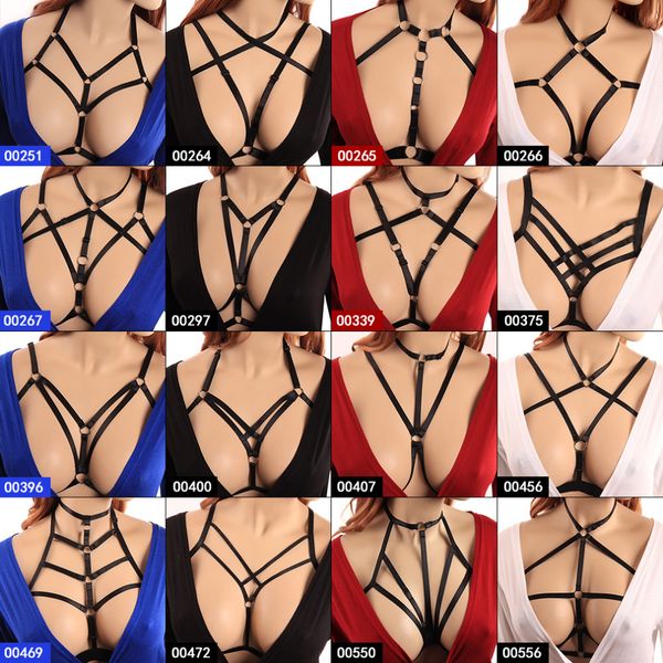

black body harness bra crop adjust elastic cage bondage harajuku gothic harness lingerie dance rave wear for women, Black;white