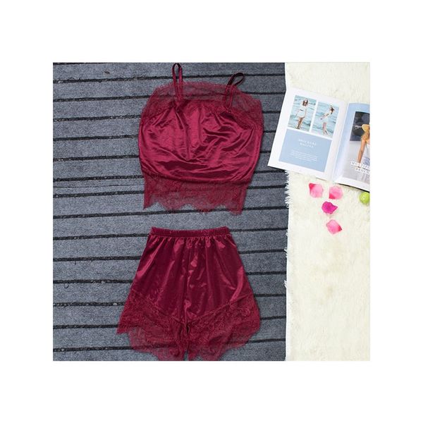 

2019 пижамы набор женщин лето рукавов ремень открытой спиной пижамы кружевной отделкой атласные наборы сексуальное женское белье интимные, Blue;gray