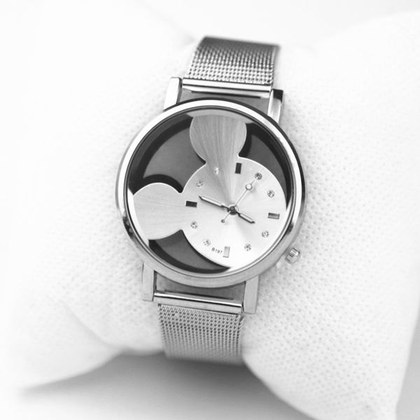 

montres femmes 2018 fashion transparent hollow dial women watch quartz casual stainless steel mesh belt watch gift, Slivery;brown