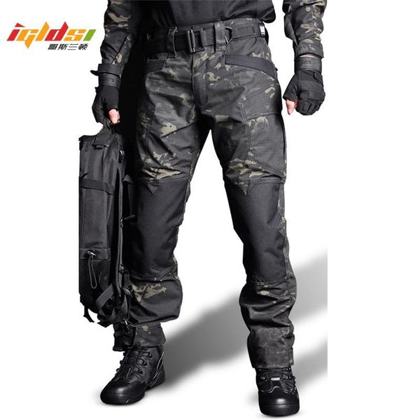 

camouflage jogger tactical pants men us army combat waterproof cargo pant multi pockets sweatpants long trousers, Black