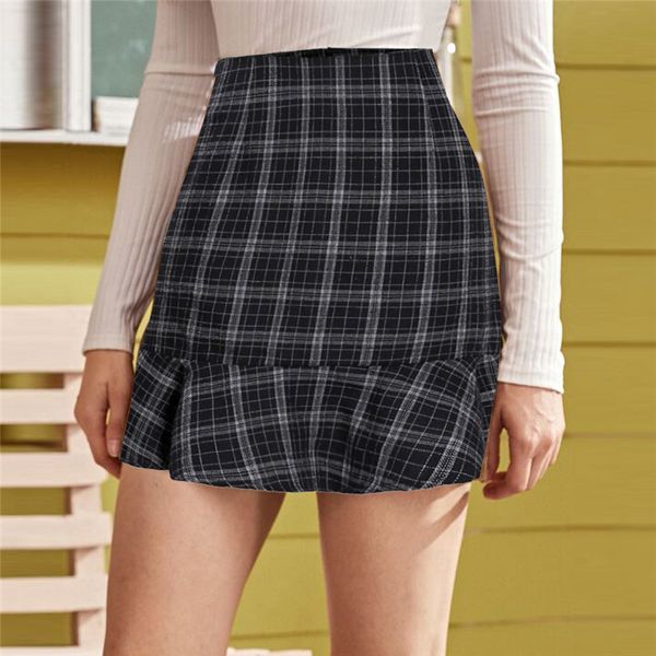 

2020 women skirt new spring fashion autumn winter new solid color high waist lattice skirt casual party slim skirts femme @c, Black