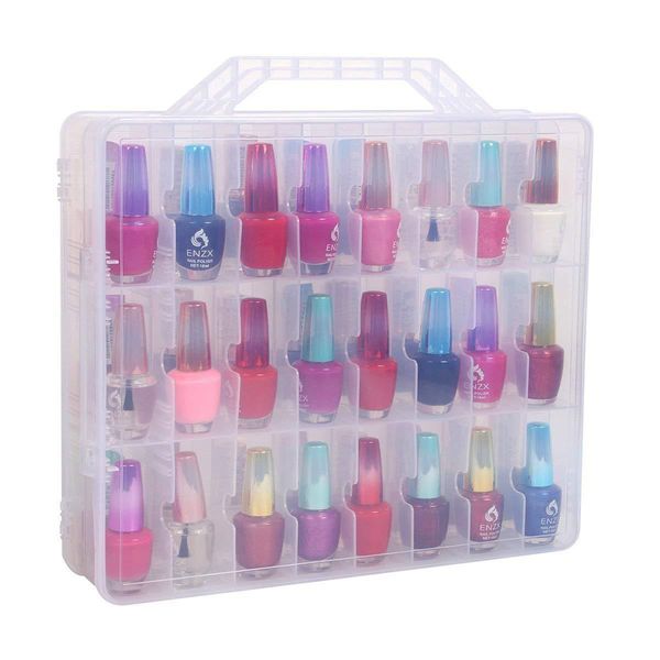 

portable 48 lattice nail polish holder display container organizer storage box case nail art tools showing shelf