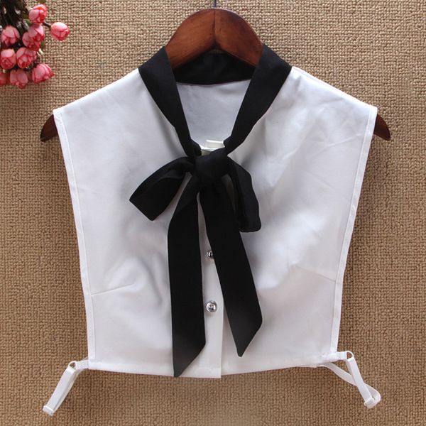 

women pearl bead embroidery cotton ruffle bow fake collar new rhinestone lace flower bandage false detachable collar blouse, Black;gray