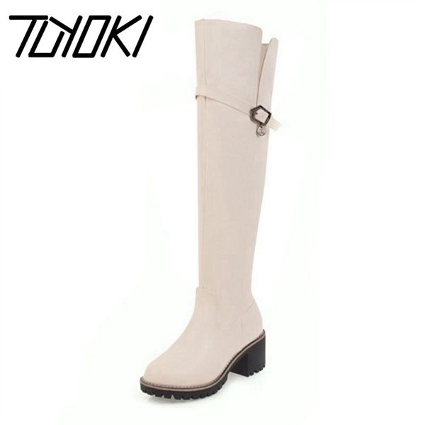 

tuyoki women high heel boots zipper knee boots thick fur shoes thigh high warm winter botas women footwears size 34-43, Black