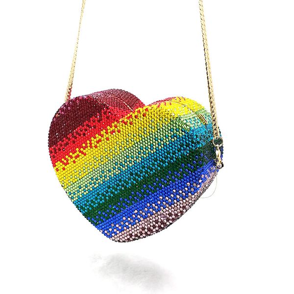

fashion bridal wedding party purses women evening party diamonds heart shape small rainbow full crystal clutches purses