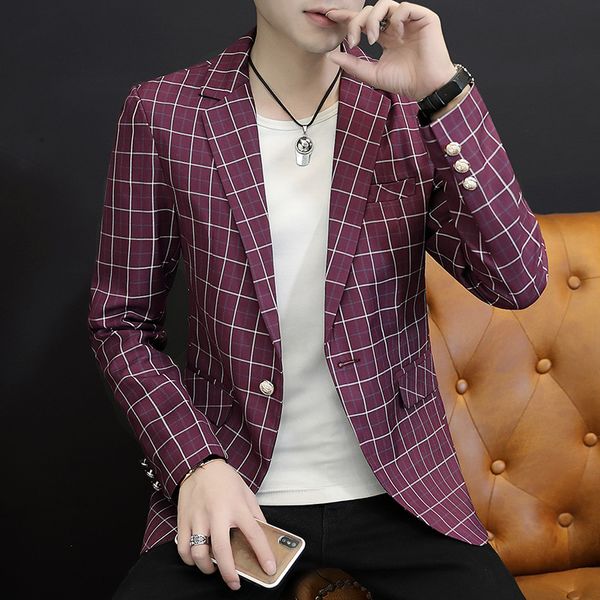 

the new man in the fall of 2019 fashion new trend of cultivate one's morality leisure suit grid handsome suit, White;black