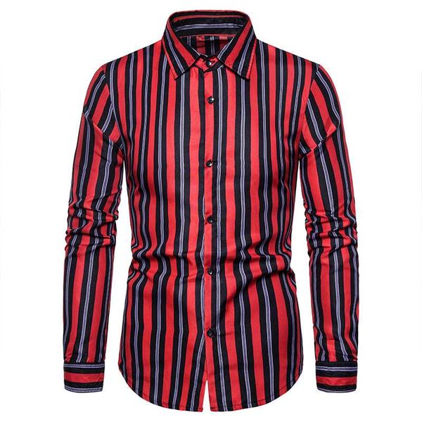 

blouse men personality stripe design long sleeve shirt male fashion casual slim summer new arrival 2020 white red, White;black