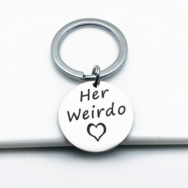 

lovers humor tacit keychain "his crazy / her weirdo" stainless steel accessories pendant, Silver