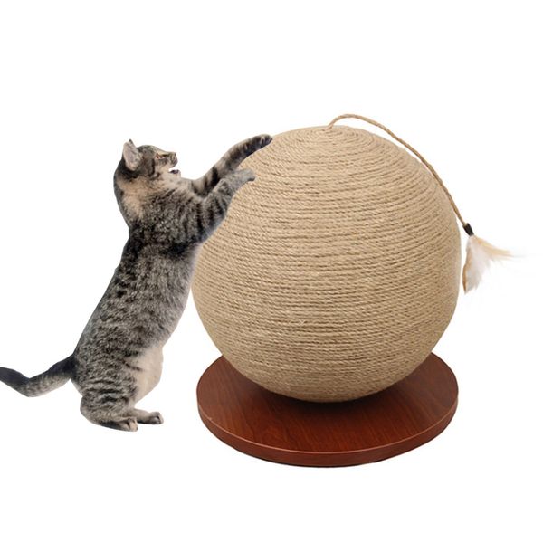 

funny cat playing toy wooden bottom plate straw grinding claw climbing frame cat toy scratch board with sisal hanging ball