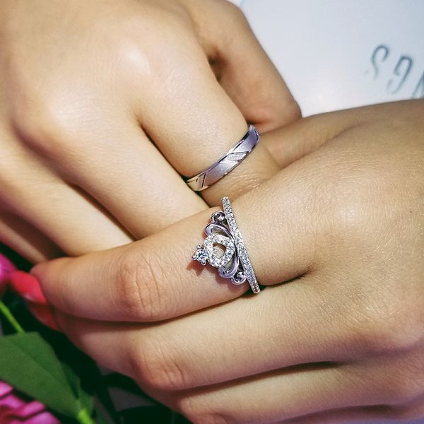 

925 sterling silver couple ring men and women finger design promise for lovers love band wedding engagement jewelry r4622s, Slivery;golden