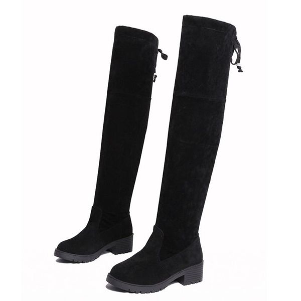 

selling women winter over knee boots fashion warm flat heels thigh high long shoes -b5, Black