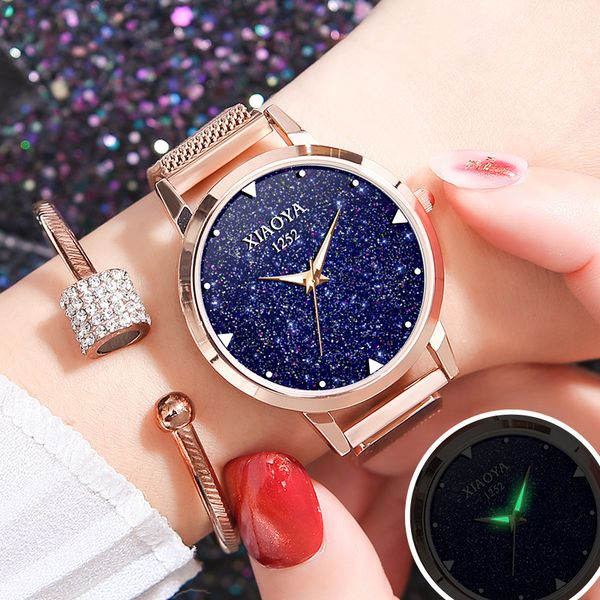 

magnetic women wrist watch 2019 rose gold dress quartz watchesladies starry sky watches women, Slivery;brown