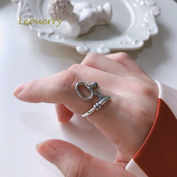

leouerry 925 sterling silver creative key rings vintage original design adjustable open rings for women silver 925 jewelry, Golden;silver
