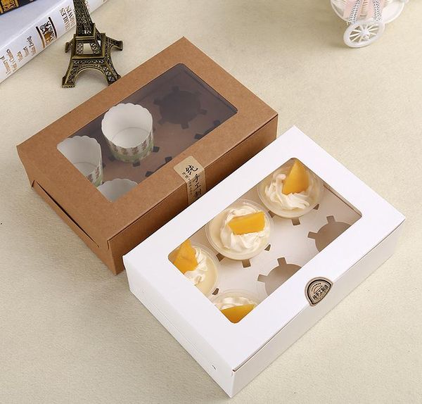 Крафт-бумага Бумажная коробка для кексов 6 стаканов для тортов Маффиновые коробки для тортов Десерт Портативная упаковка Коробка Шесть лотков Подарок Пользу SN2916