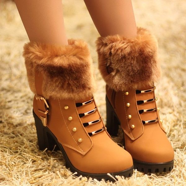 

winter casual high heels for women shoes botas de nieve femeninas plush fashion slip-resistant winter women boots h11-30, Black