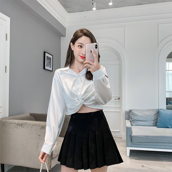 

new full sleeve v-neck careful cross blouse shirt white green black 7305