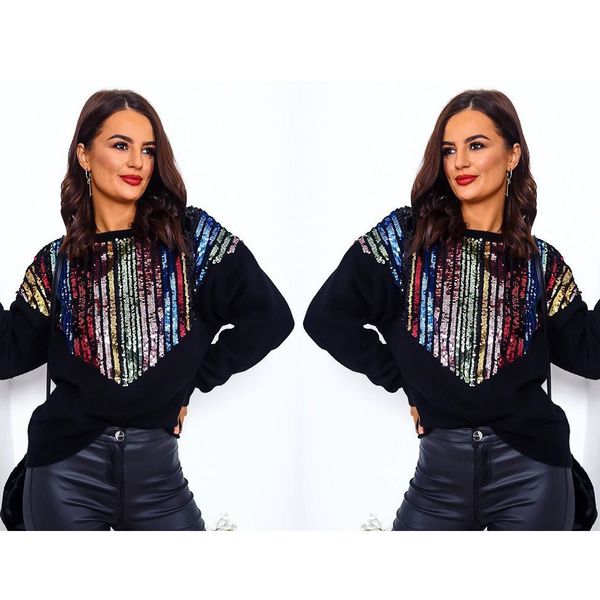 

24ts904 women's t-shirt women lady selling casual sweater stitching sequins outwear fashion classics and easy matching, White