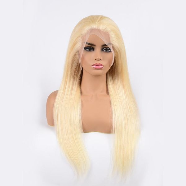 

24inch 100% raw pure mink preplucked silk human hair 613 blonde color straight lace frontal wig, Black