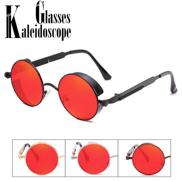

round steampunk sunglasses metal frame men vintage steam punk goggles fashion eyeglasses retro red glasse uv400, White;black