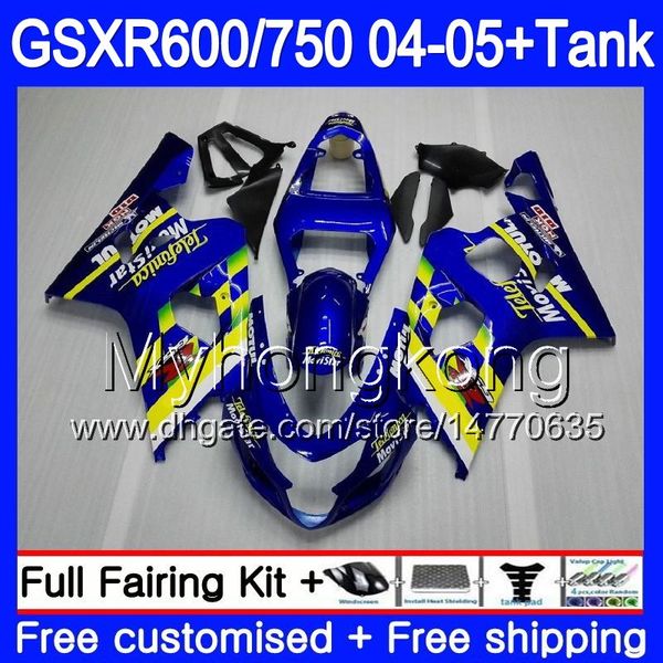 Corpo + Tanque para Suzuki GSXR 750 GSX R750 K4 GSXR 600 GSX-R600 04 05 295HM.18 GSXR-750 Movistar Blue GSXR600 04 05 GSXR750 2004 2005 Fairings
