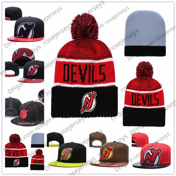 

new jersey devils ice hockey knit beanies embroidery adjustable hat embroidered snapback caps black red brown stitched hats, Black;white