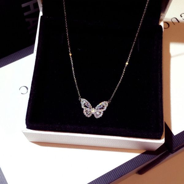 

silver plated cz zircon butterfly pendant necklace shiny crystal wedding necklace jewelry valentine gift