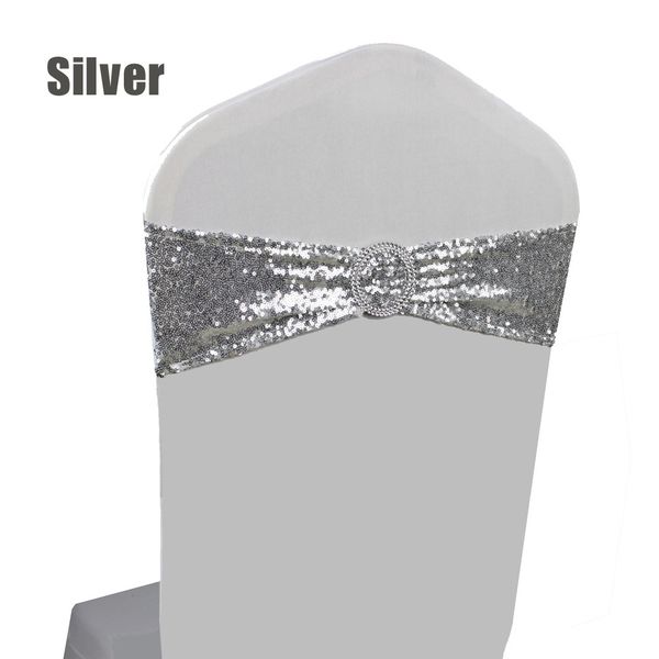 

20pcs/lot gold/silver l banquet spandex sequin chair sash bands decor wedding party chair ties sparkly decoration