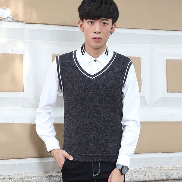 

tg6074wholesale 2016 new men in the autumn of elastic youth render sweater v-neck vests cultivate one's morality, Black;white