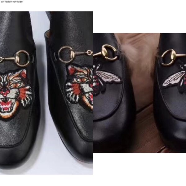 

original men's slipper princetown fashion mules flats chain ladies casual shoes women men fur slippers genuine leather summer sand, Black