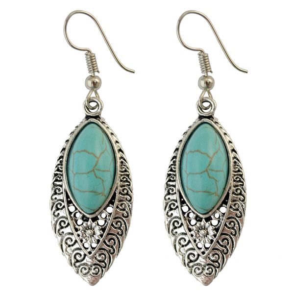 

vintage national style turquoise earrings delicate carved hollow jewelry, Golden