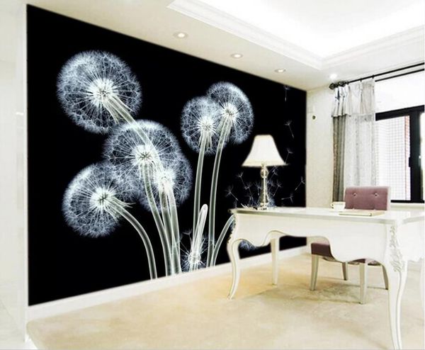 

3d customized wallpaper black dandelion wallpapers simple modern fashion personality background wall painting