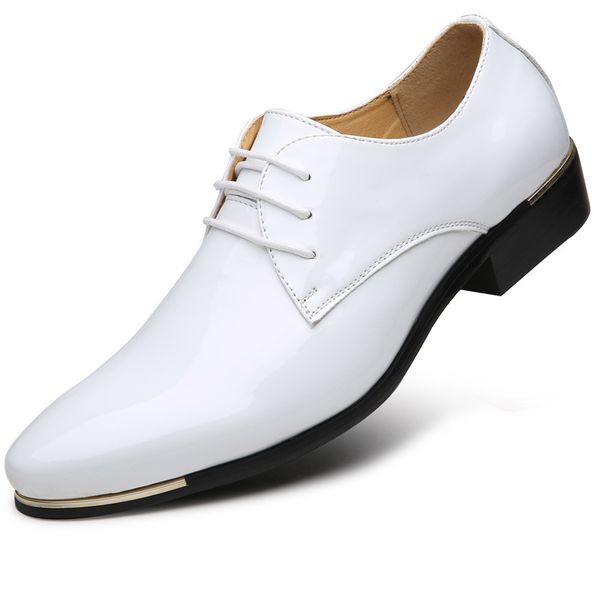 

size38-48 patent men formal leather shoes men classic wedding dress shoes pointed toe formal white shoes for men derby homme cuir, Black